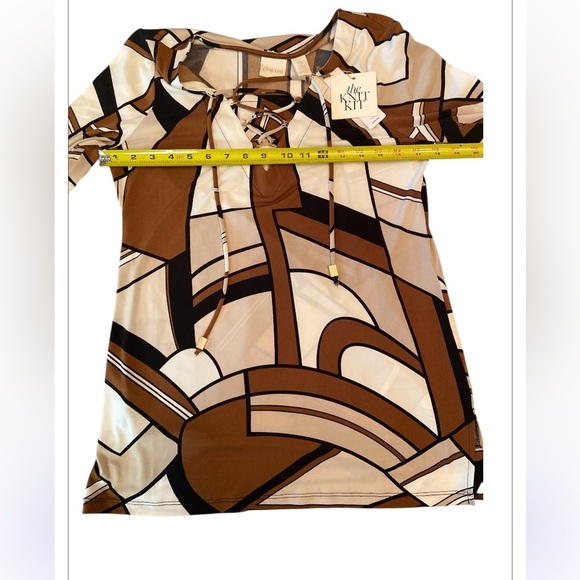 Chico's Brown Knit Kit Groovy Swirl Lace Up Long Sleeve Top Size 0 - Picture 4 of 9
